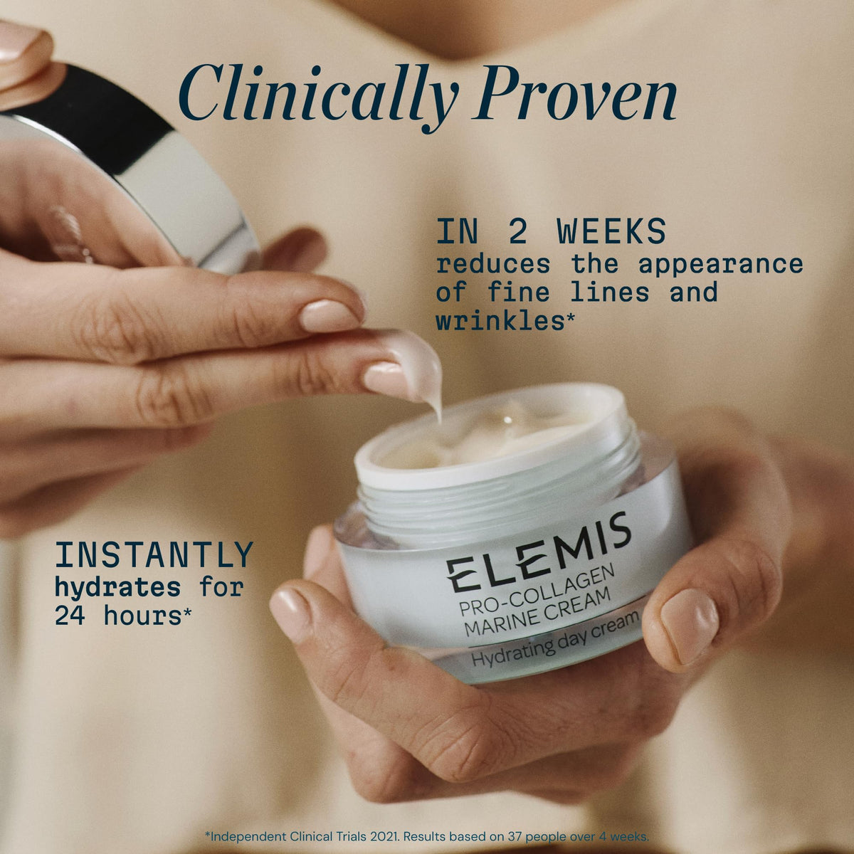 ELEMIS cream applied on hand showcasing lightweight spreadability
