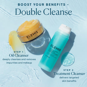 ELEMIS tube on bathroom shelf in routine setting showcasing daily use