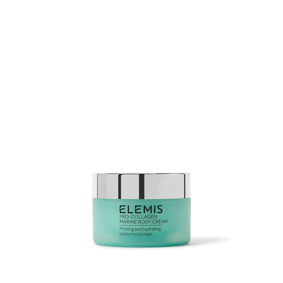 ELEMIS Pro-Collagen body cream jar front view shows packaging and size benefit