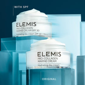ELEMIS Pro-Collagen Marine Cream on bathroom vanity styling for everyday skincare routine