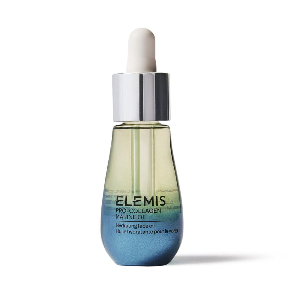 ELEMIS front bottle showing compact 15ml oil for travel-friendly hydration