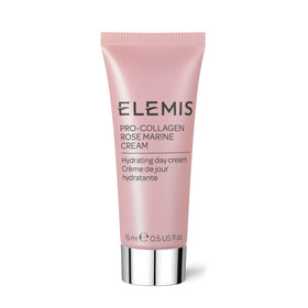 ELEMIS front jar of Pro-Collagen Rose Marine Cream showing compact 15ml size and portability