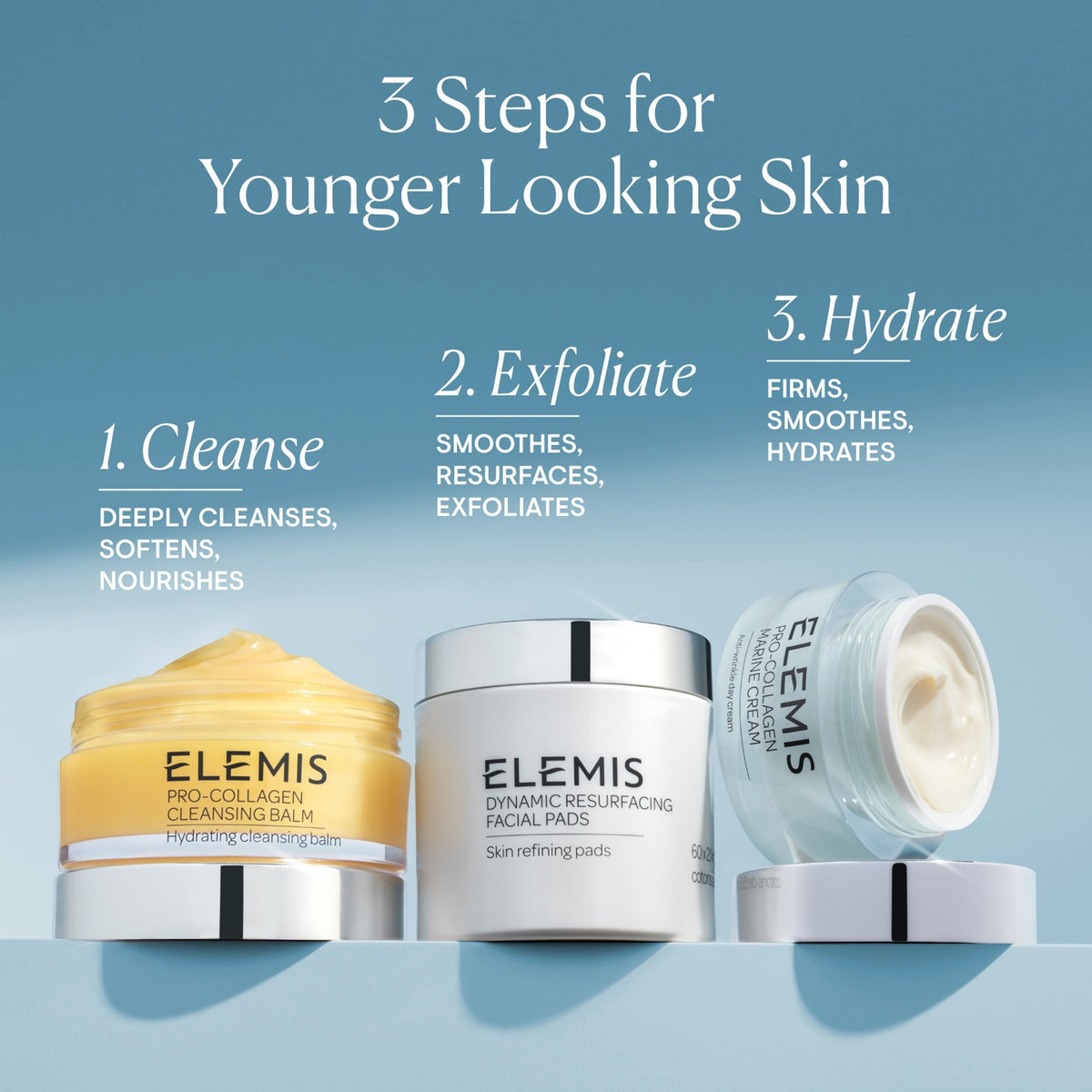 ELEMIS jar beside sunscreen for scale showing compact size benefit: portable for routines