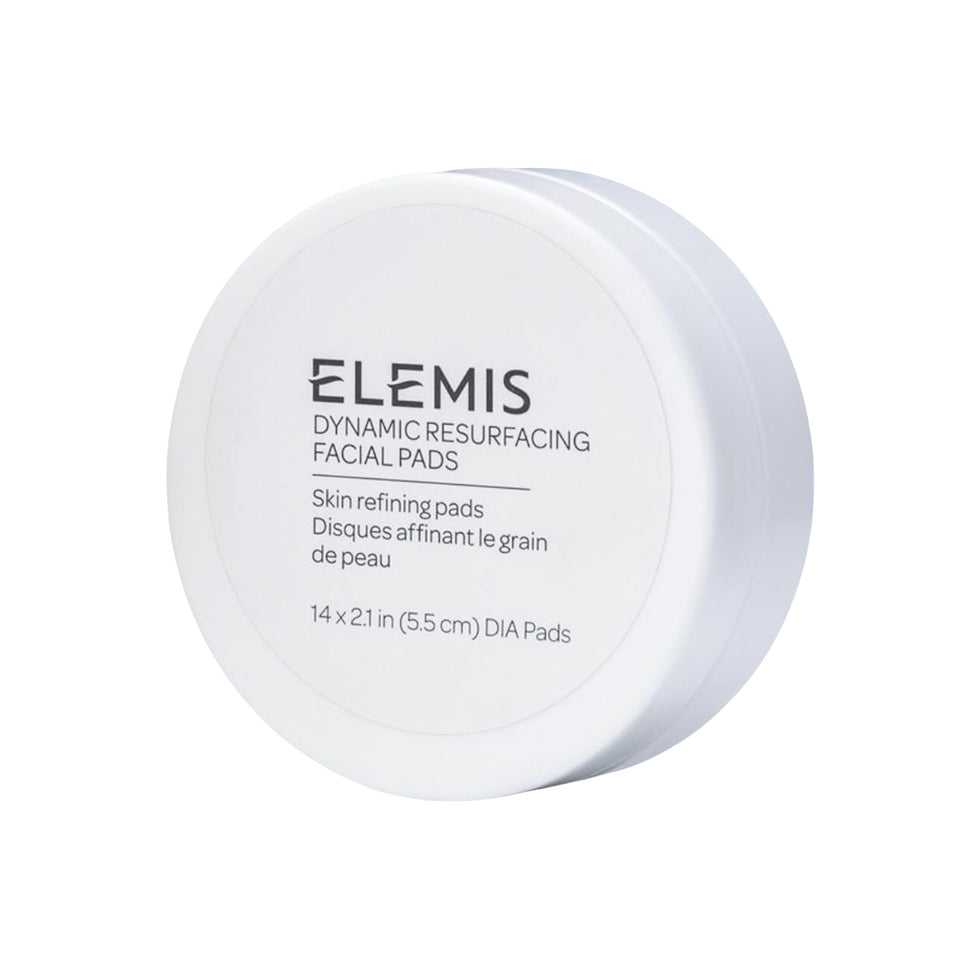 ELEMIS front packaging showing compact resurfacing pad container and travel convenience