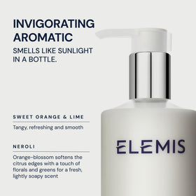 ELEMIS bottle next to common items showing actual size for accurate scale