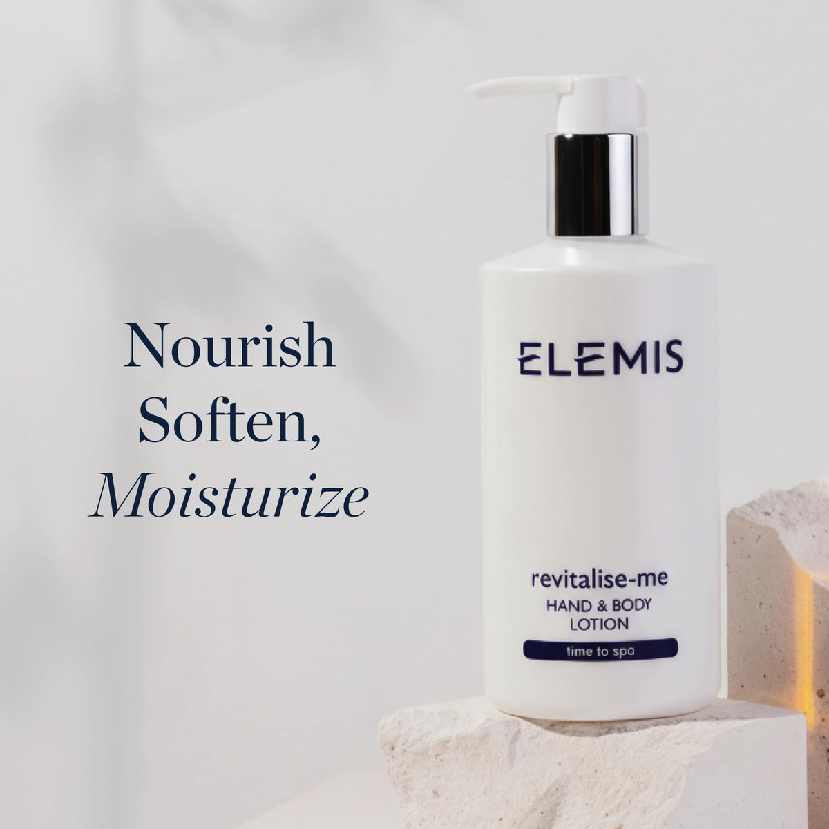 ELEMIS pump dispensing lotion demonstrating lightweight texture and easy use