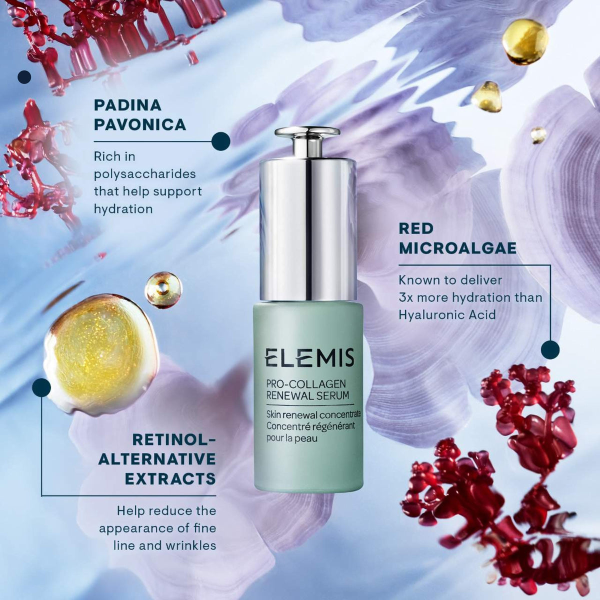 ELEMIS serum beside travel pouch showing portability and routine-ready benefit
