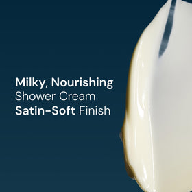 ELEMIS lathered shower cream in hand demonstrating gentle cleansing slip