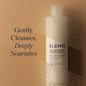 ELEMIS pouring creamy shower cream texture highlighting nourishing oils