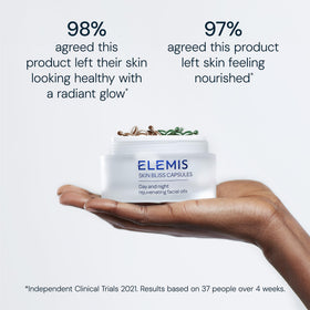 ELEMIS hands pinching capsule and pouring oil, demonstrates easy single-dose application benefit