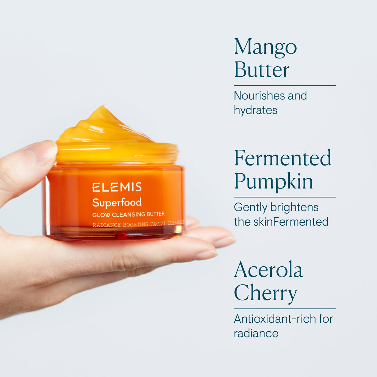 ELEMIS jar in hand for size comparison and travel-friendly convenience