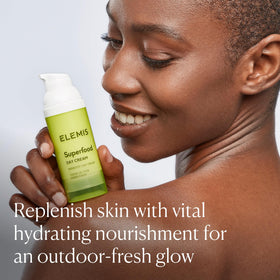ELEMIS jar opened to reveal lightweight cream texture and quick absorption