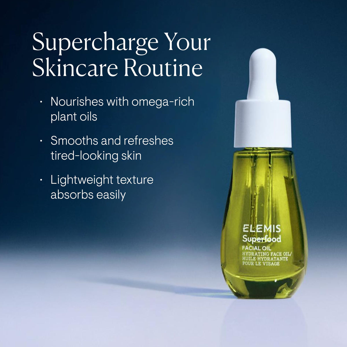 ELEMIS dropper dispensing facial oil illustrates controlled application and minimal waste
