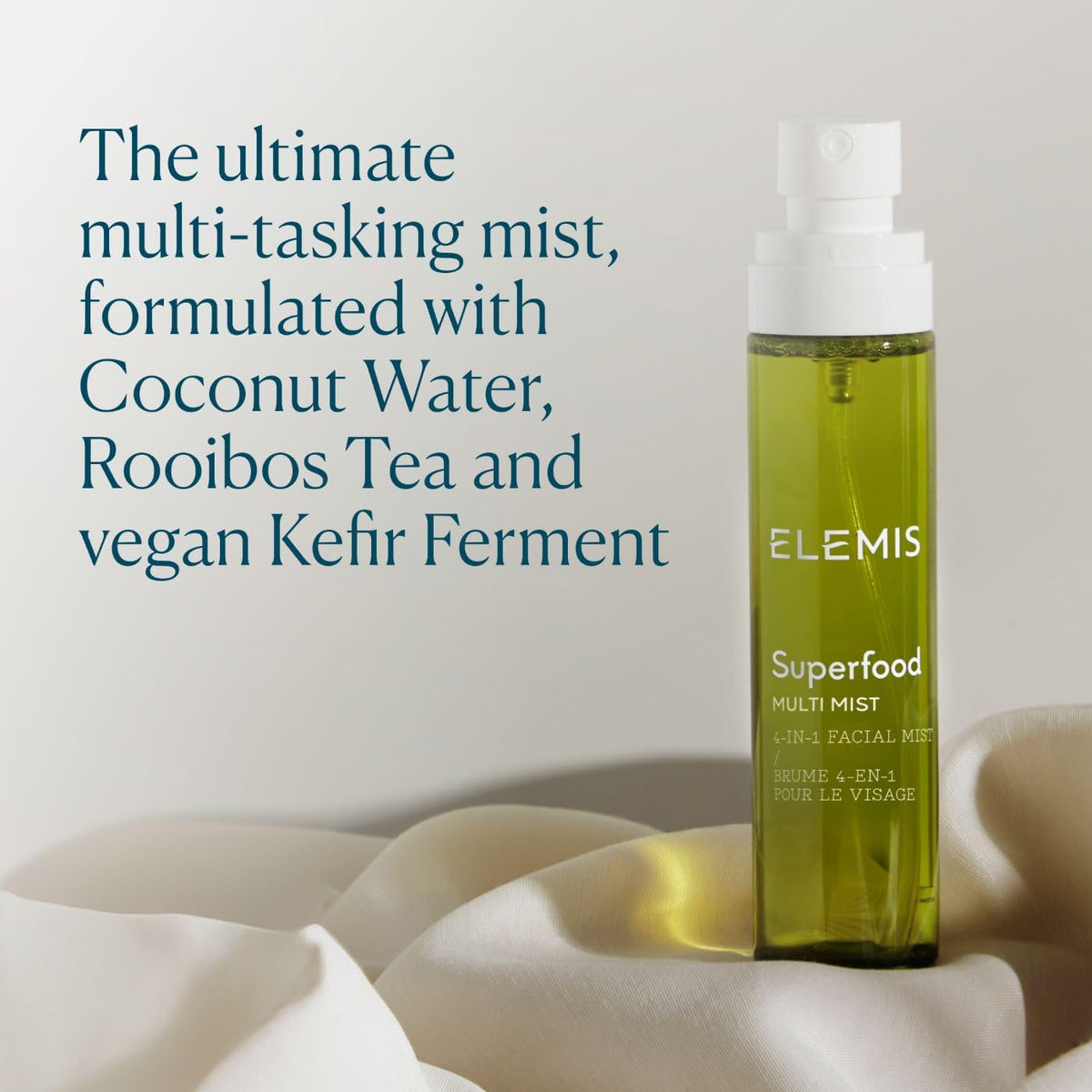 ELEMIS bottle beside rooibos leaves highlighting antioxidant-rich ingredient