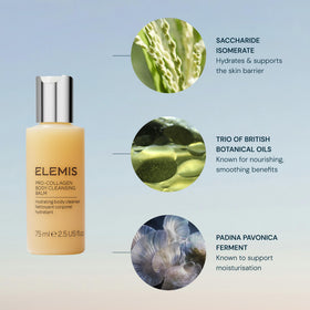 ELEMIS texture close-up showing liquid balm turning to restorative milk for gentle cleansing