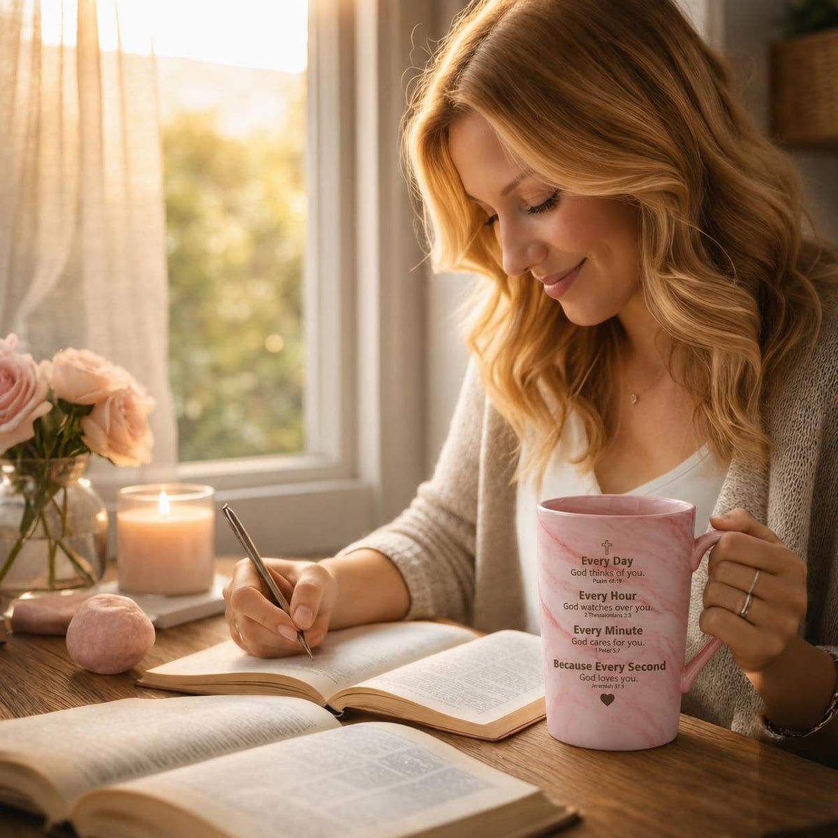 Eletorot mug close-up with devotional quote offering daily encouragement