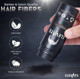 Elevate application close-up sprinkling fibers onto thinning area for instant coverage