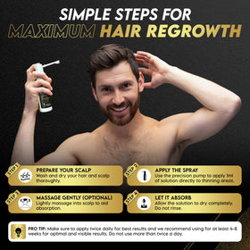 Elevate applying minoxidil spray to scalp targeting thinning area