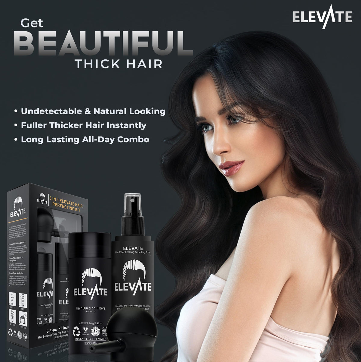 Elevate keratin fibers close-up texture illustrating natural-looking hair density