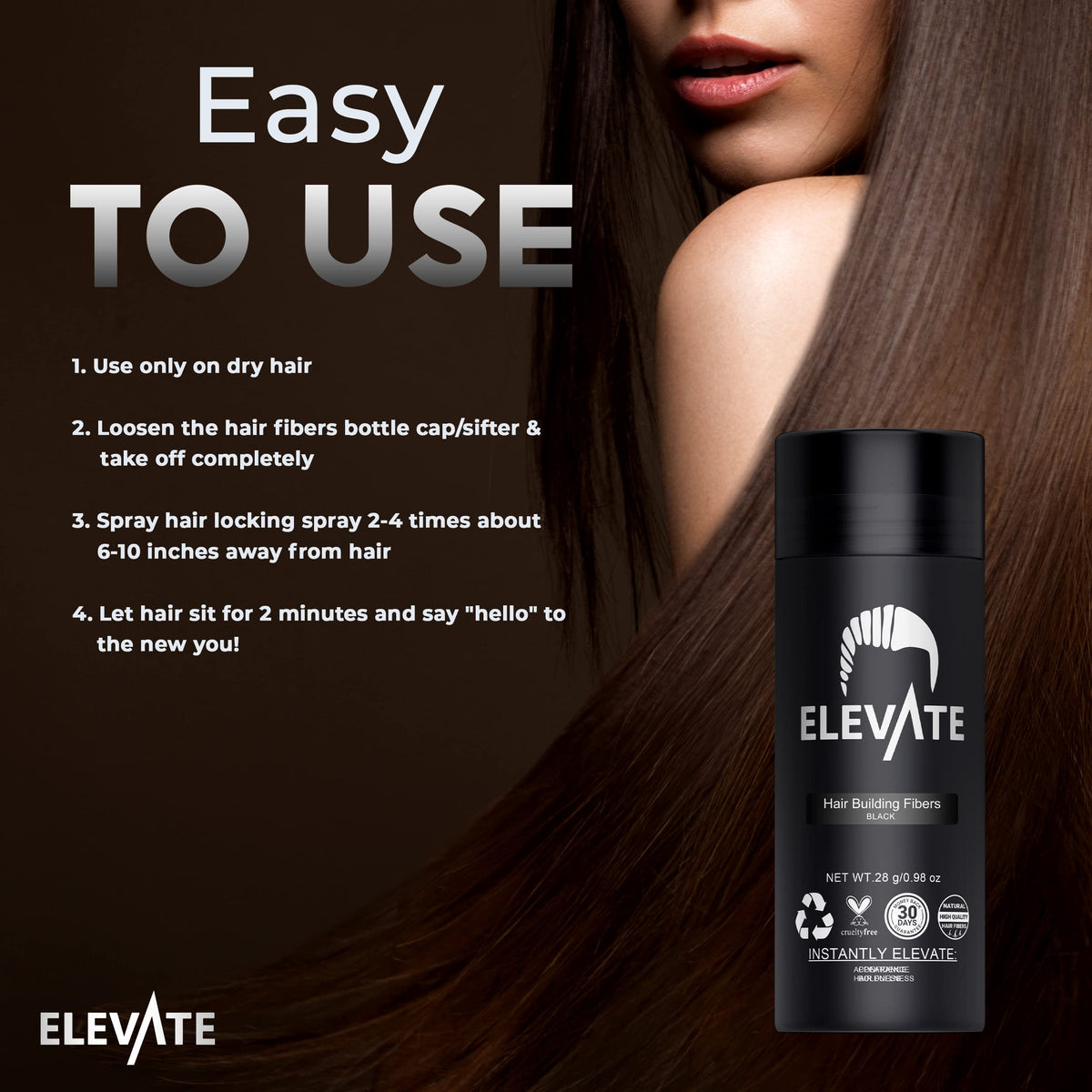 Product label and ingredient list visible, elevates clear natural keratin info