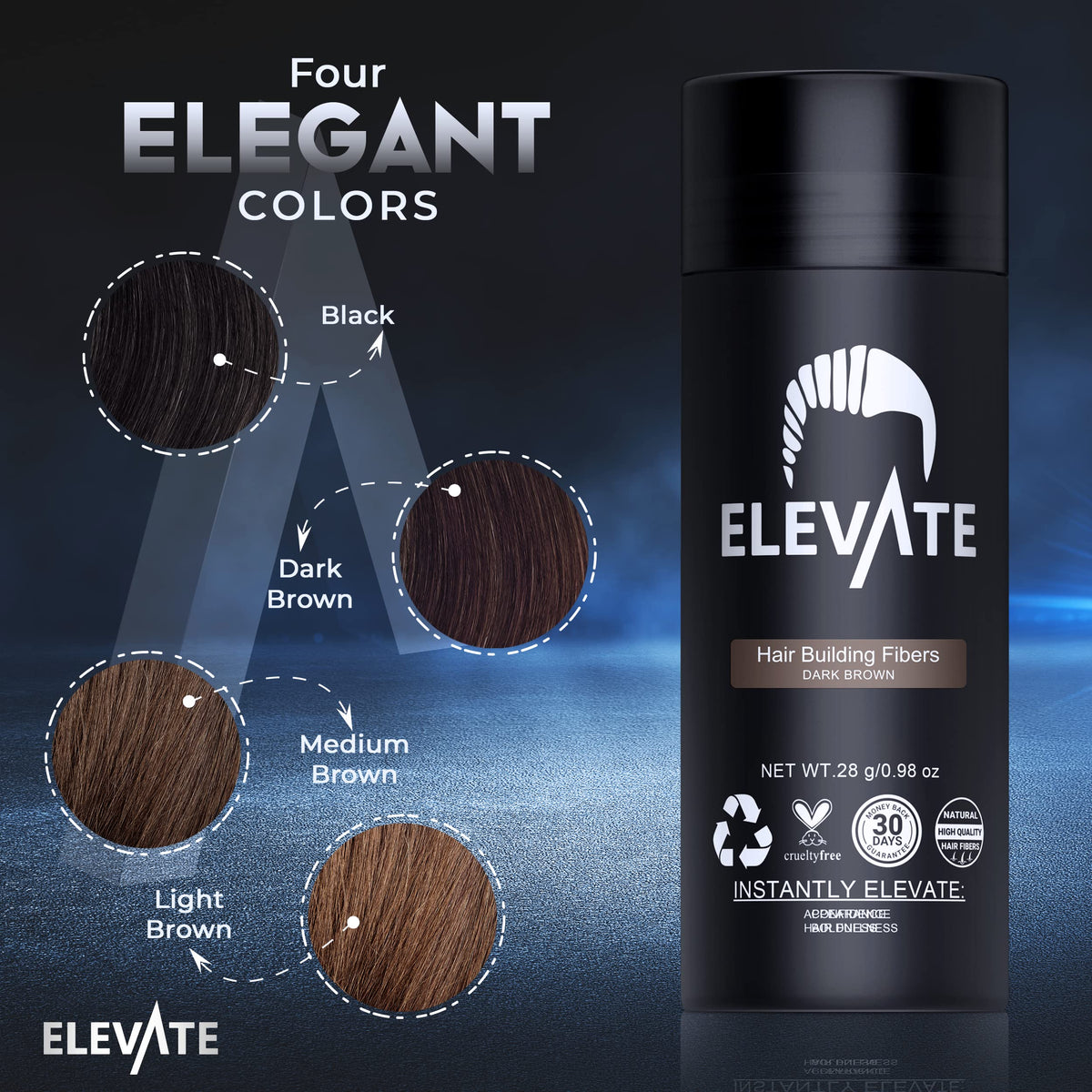 Elevate label close-up highlighting 100% natural keratin ingredients for authentic texture
