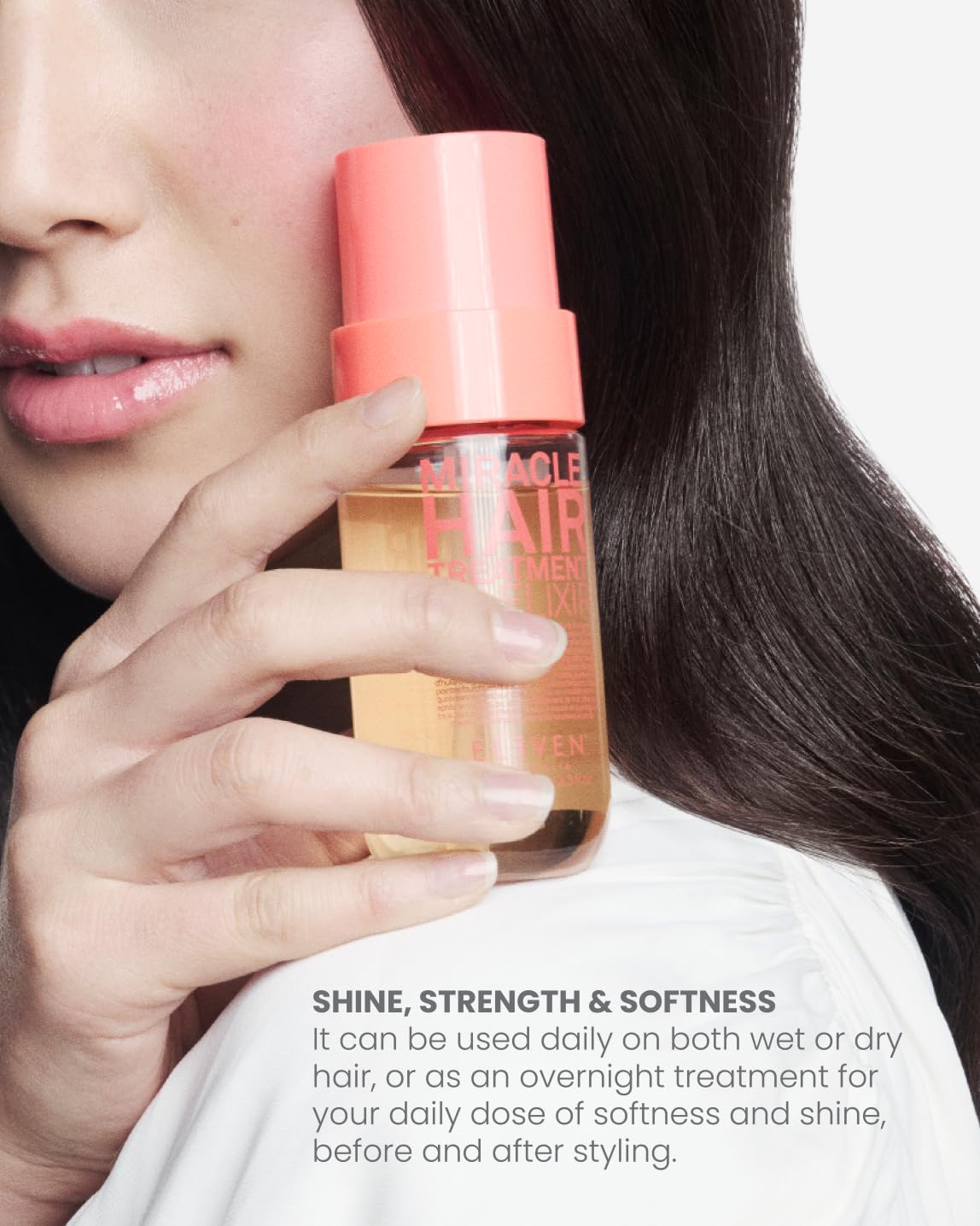 ELEVEN AUSTRALIA applying oil to damp hair for easy styling and frizz control benefit