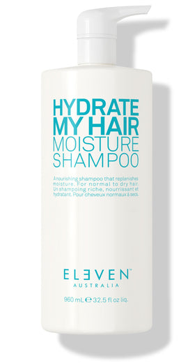 ELEVEN AUSTRALIA front bottle showing Hydrate My Hair 32.5 fl oz and benefits