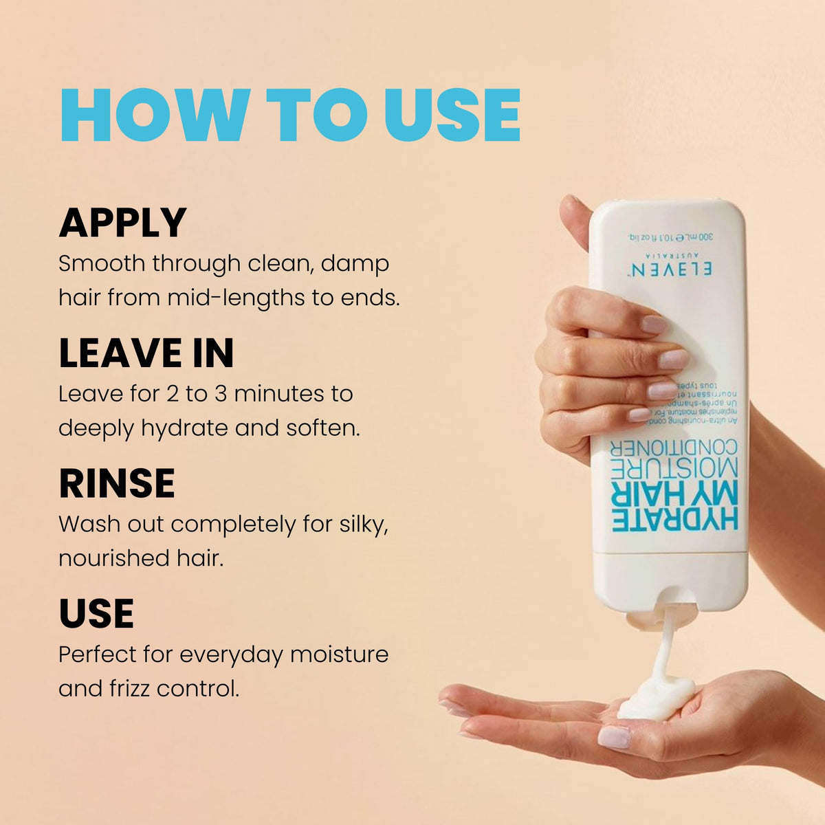 ELEVEN AUSTRALIA applying conditioner in shower for smoother hair
