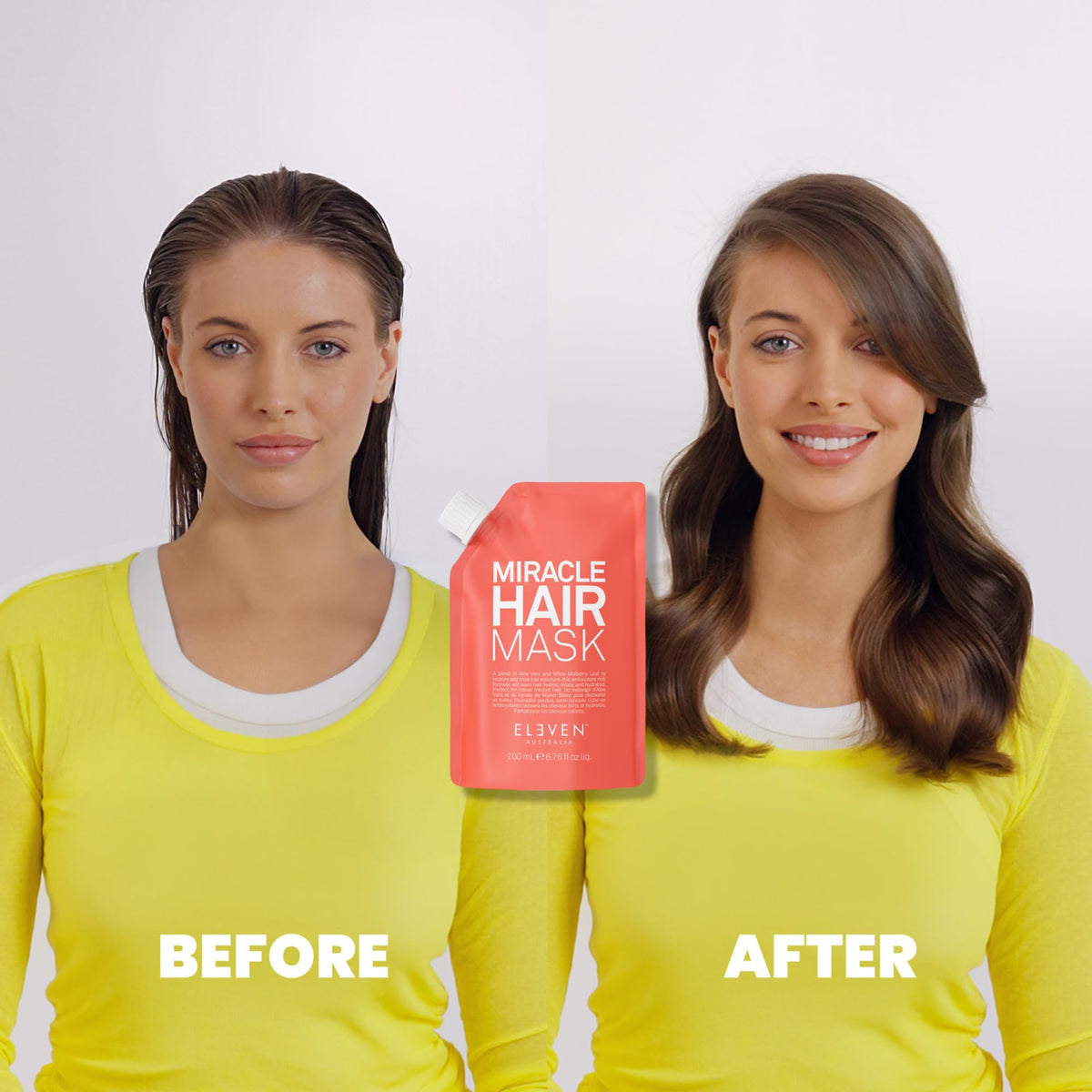 ELEVEN AUSTRALIA application in shower showing mask applied to mid-lengths for moisture benefit