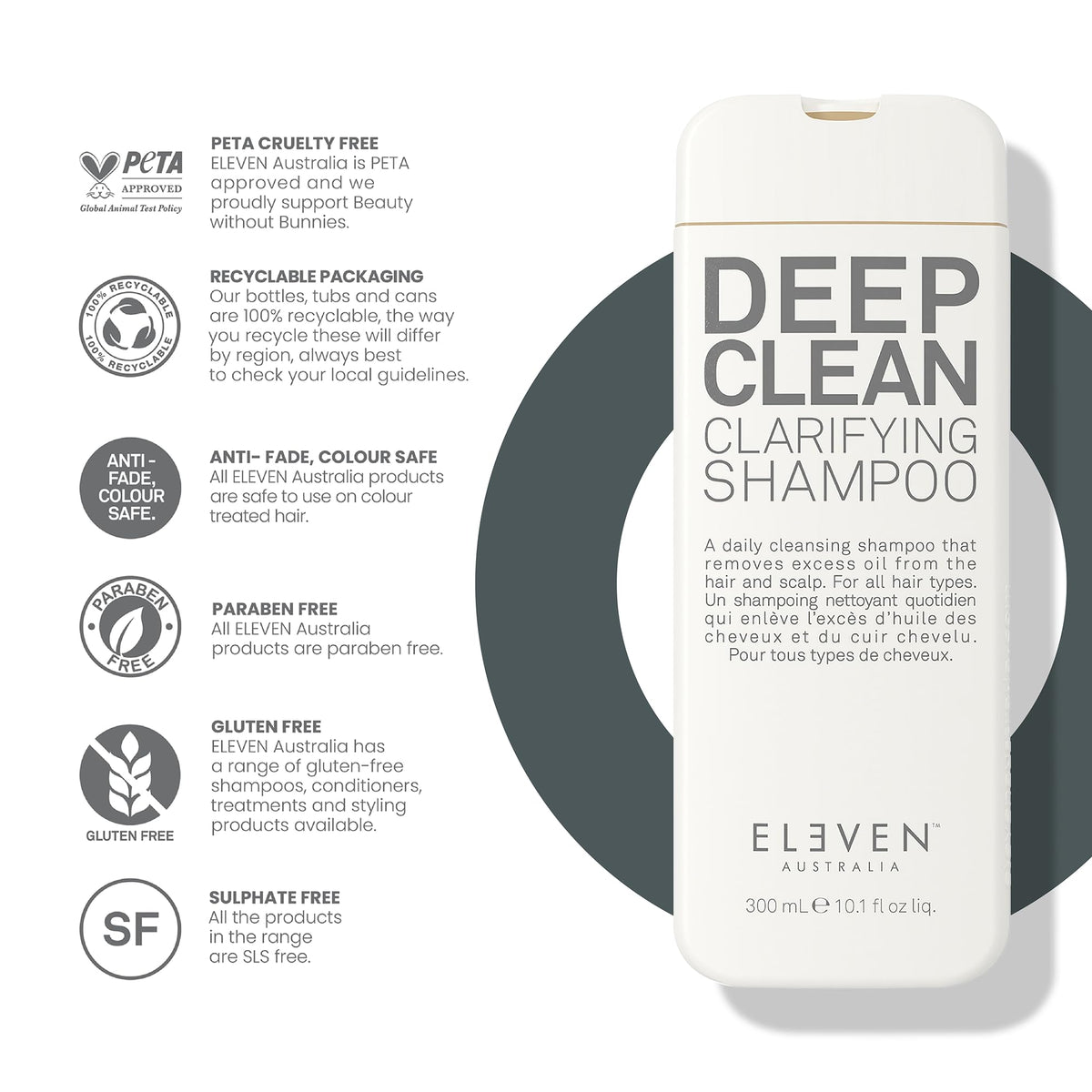 ELEVEN AUSTRALIA bottle in hand highlighting 10.1 fl oz travel-friendly size