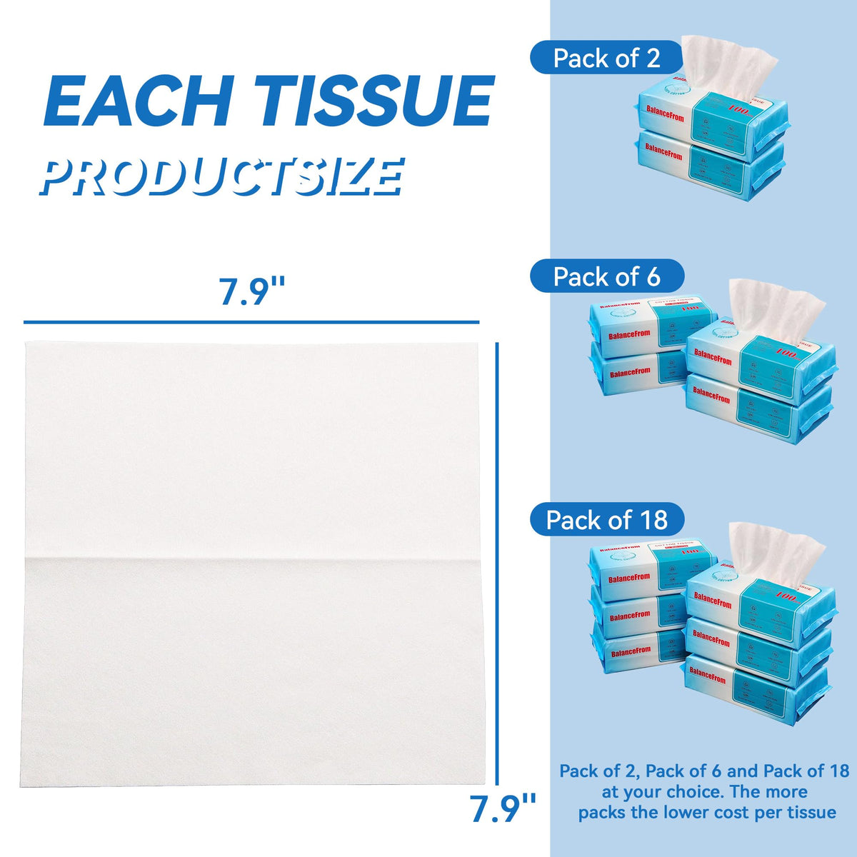 Elevon single tissue laid flat showing full 7.9 by 7.9 inch square for versatile use