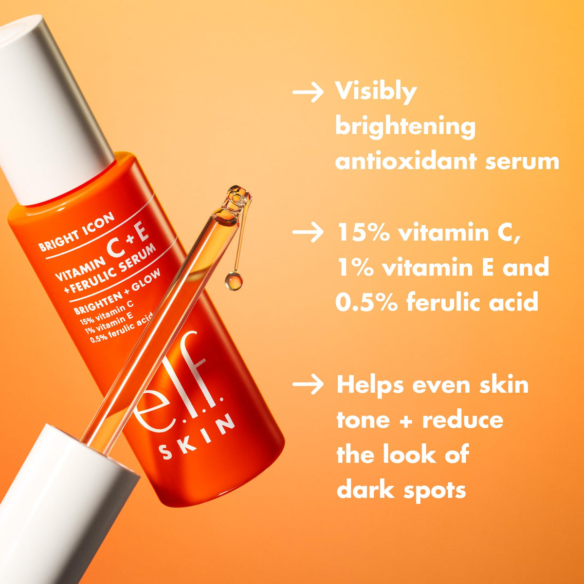 e.l.f. dropper dispensing serum, demonstrating precise application and control