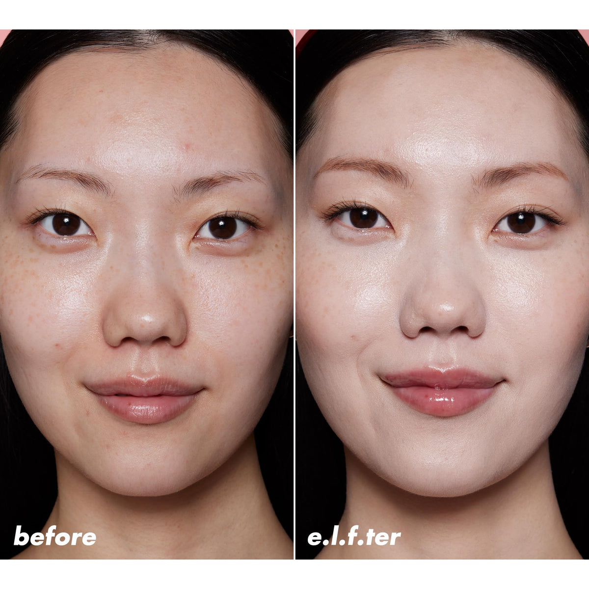 e.l.f. application on model showing natural coverage and radiant skin benefit