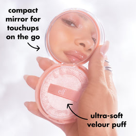 e.l.f. compact inside makeup bag in lifestyle setting for travel-ready use