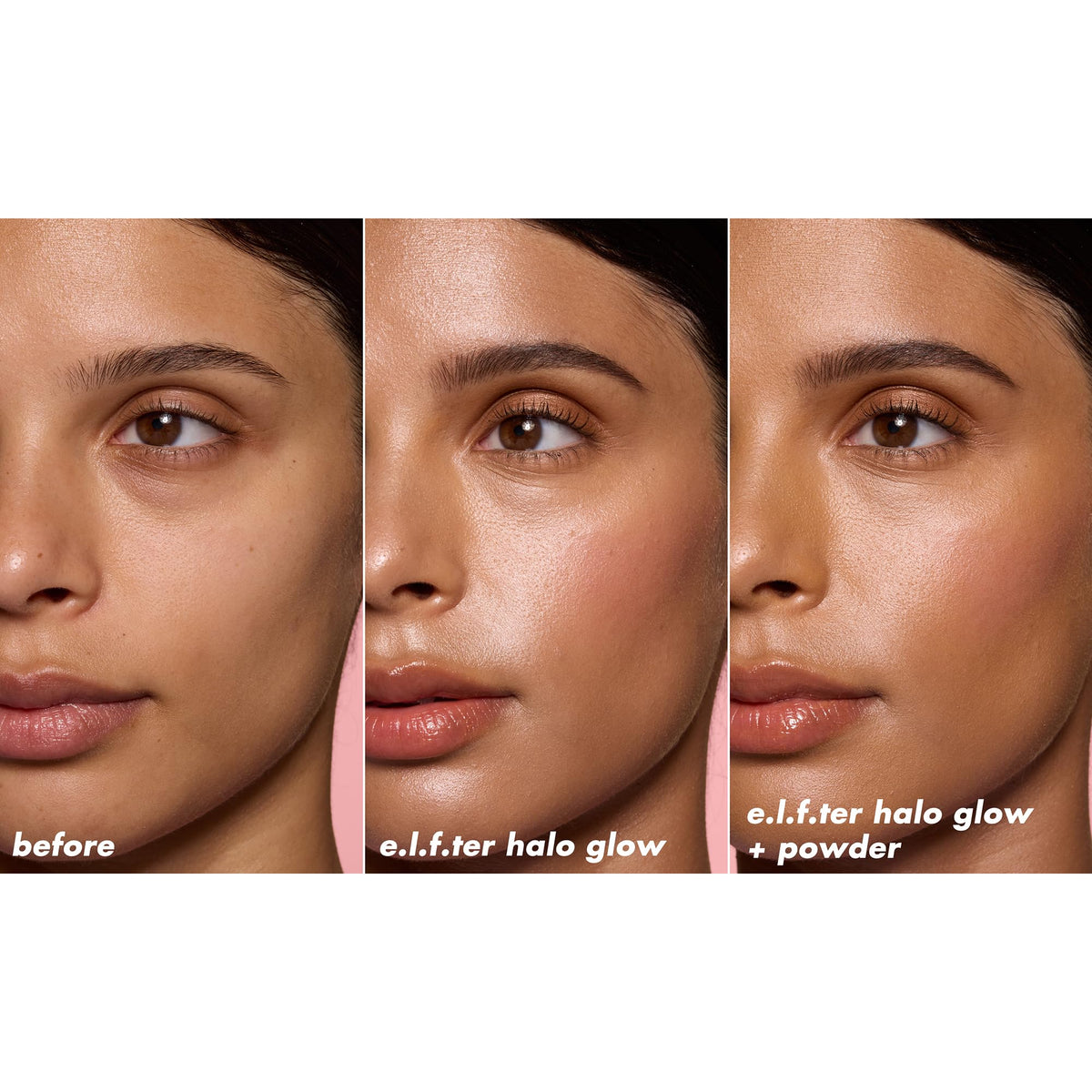 e.l.f. Halo Glow worn on model to show natural medium warm glow
