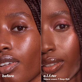e.l.f. Halo Glow applied over makeup demonstrating reduced shine and longevity