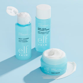 e.l.f. mini kit inside a travel bag illustrating on-the-go skincare routine benefit