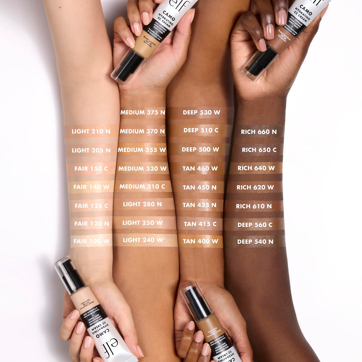 e.l.f. Hydrating Camo CC Cream swatched on arm showing coverage and blendability