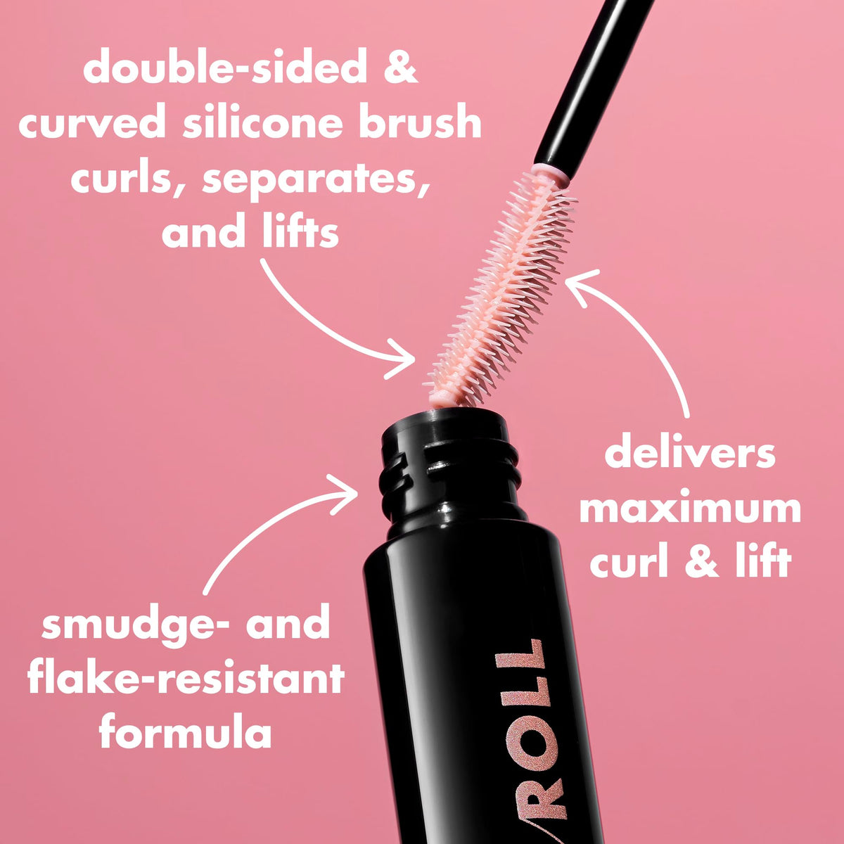 e.l.f. Lash ’N Roll mascara wand detail showing curl and lift effect