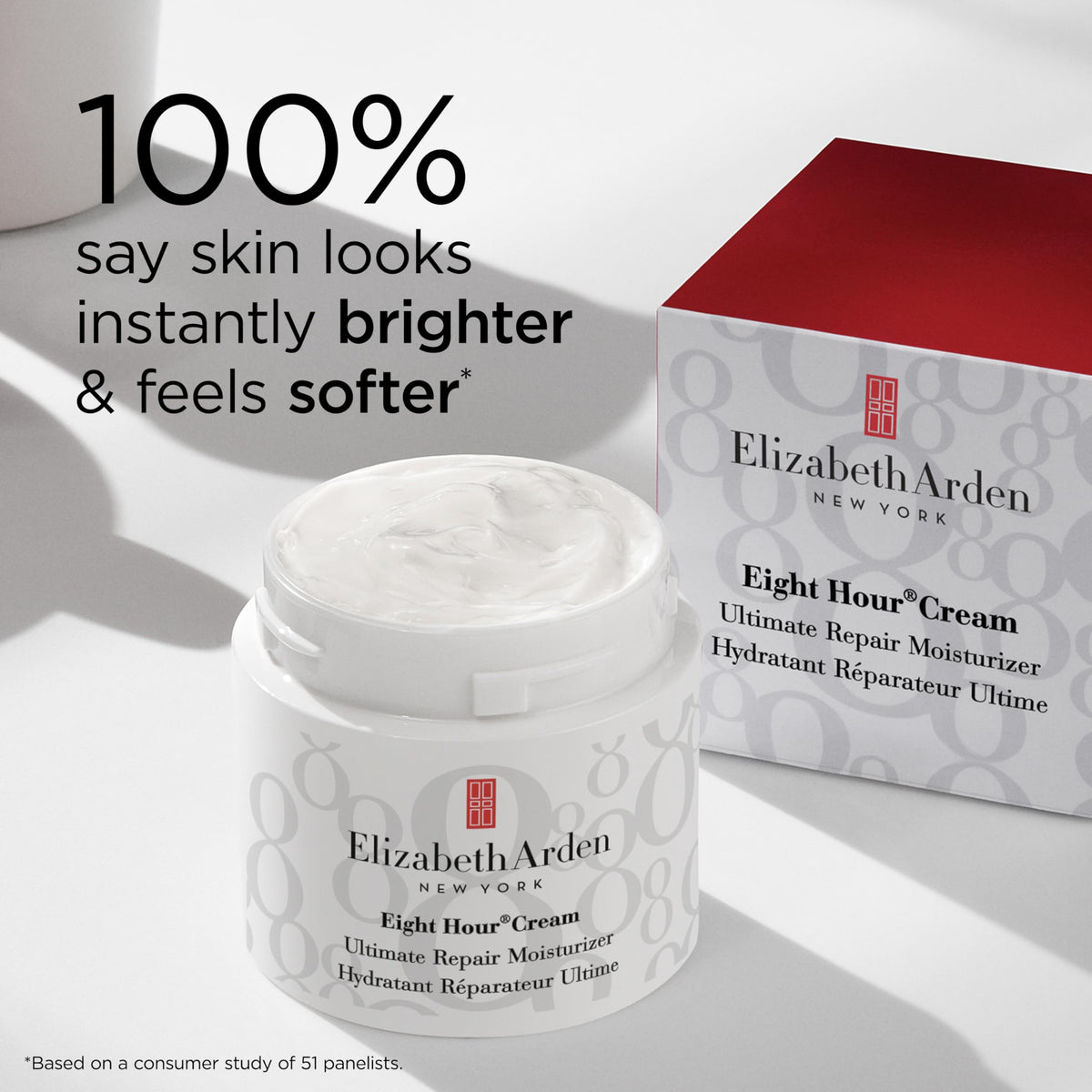Elizabeth Arden applying cream to cheek for visible smoothing and comfort