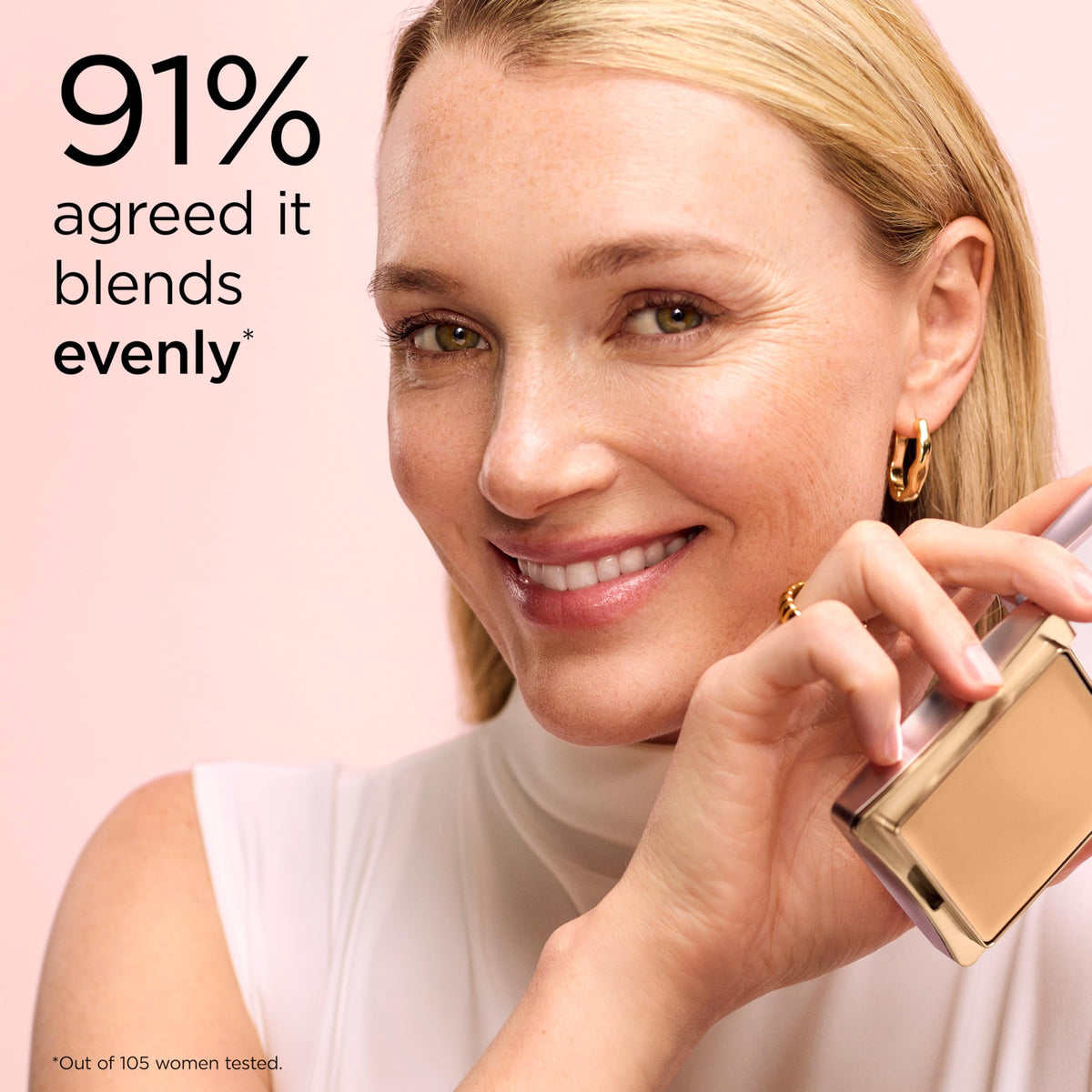 Elizabeth Arden cream applied on skin demonstrating even coverage and luminous finish
