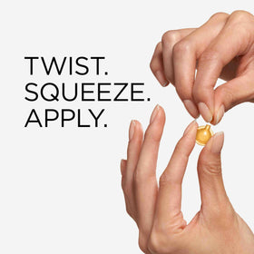 Elizabeth Arden capsule in hand for scale illustrating single-dose portability benefit