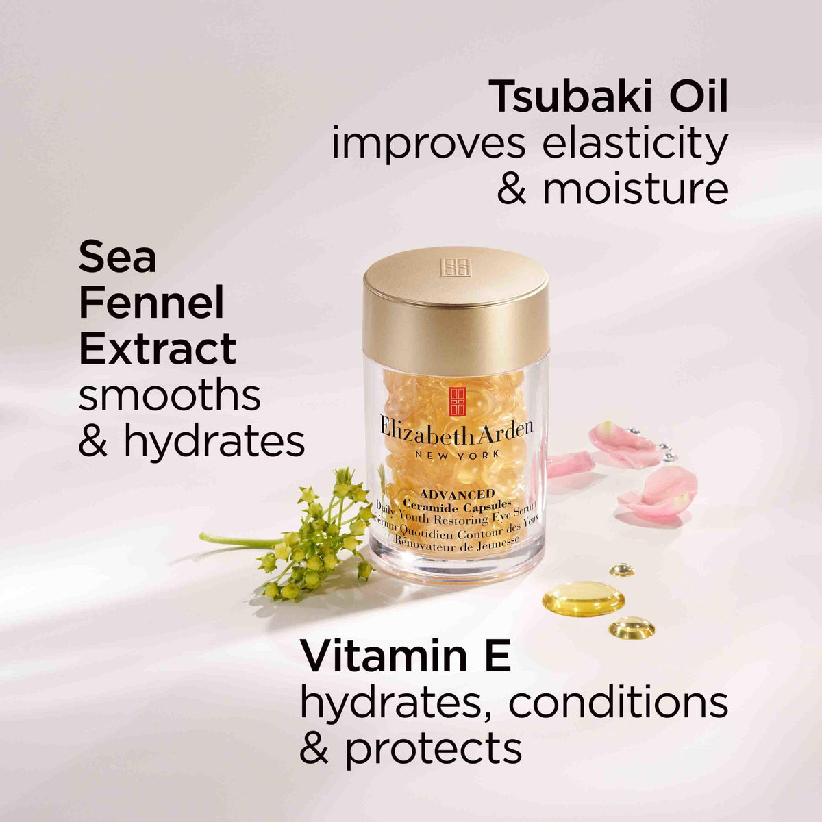 Elizabeth Arden product label close-up showing ceramide-focused ingredient benefits