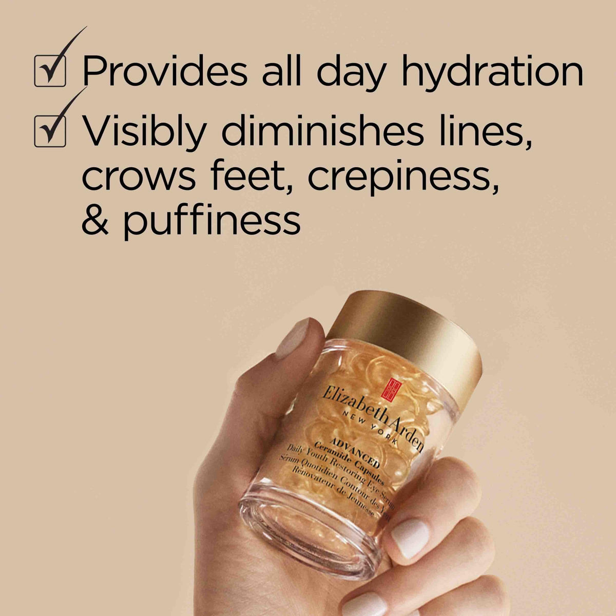 Elizabeth Arden capsule material close-up showing biodegradable capsule sustainability