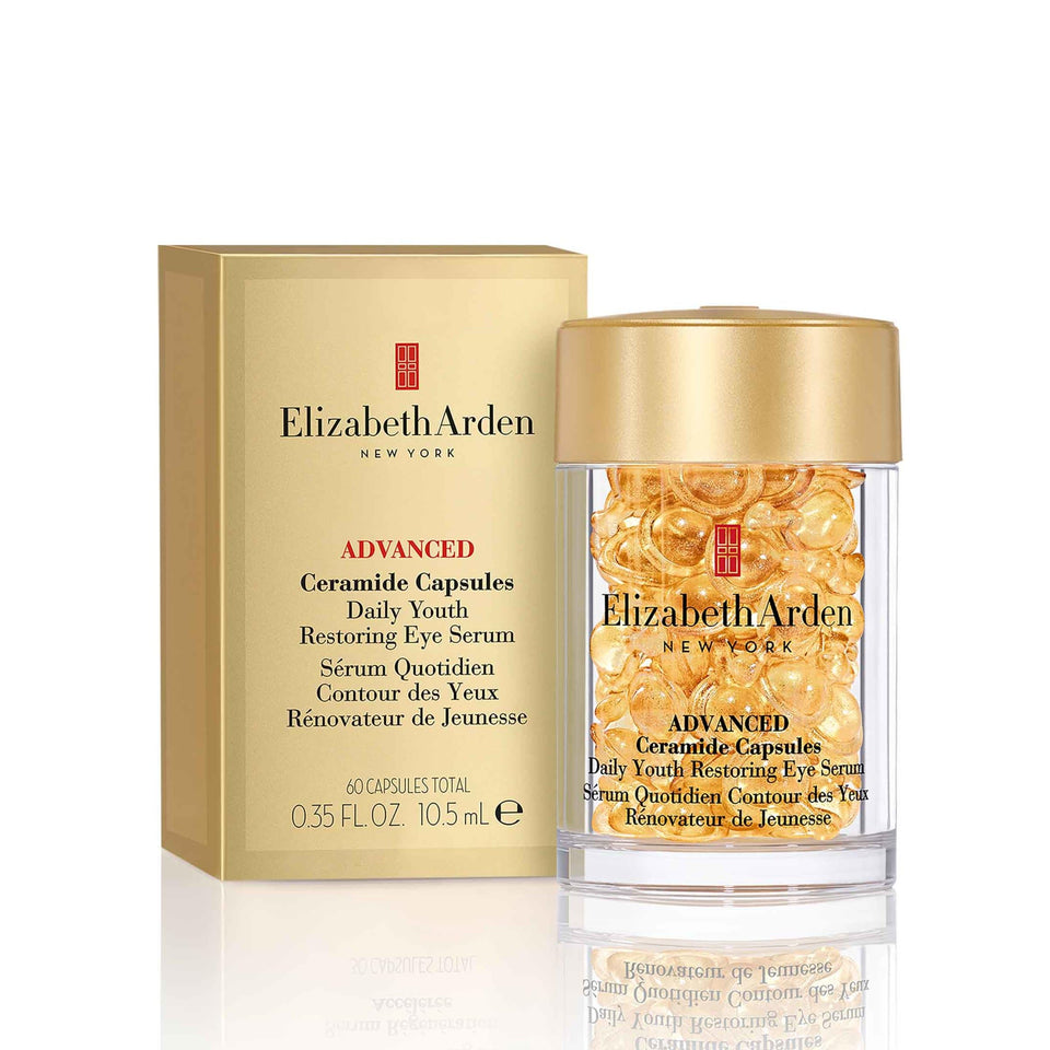 Elizabeth Arden front packaging showing 60 ceramide eye capsules and benefit of freshness