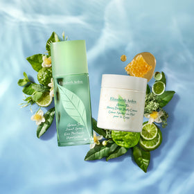 Elizabeth Arden honey and green tea ingredients display showing natural conditioning