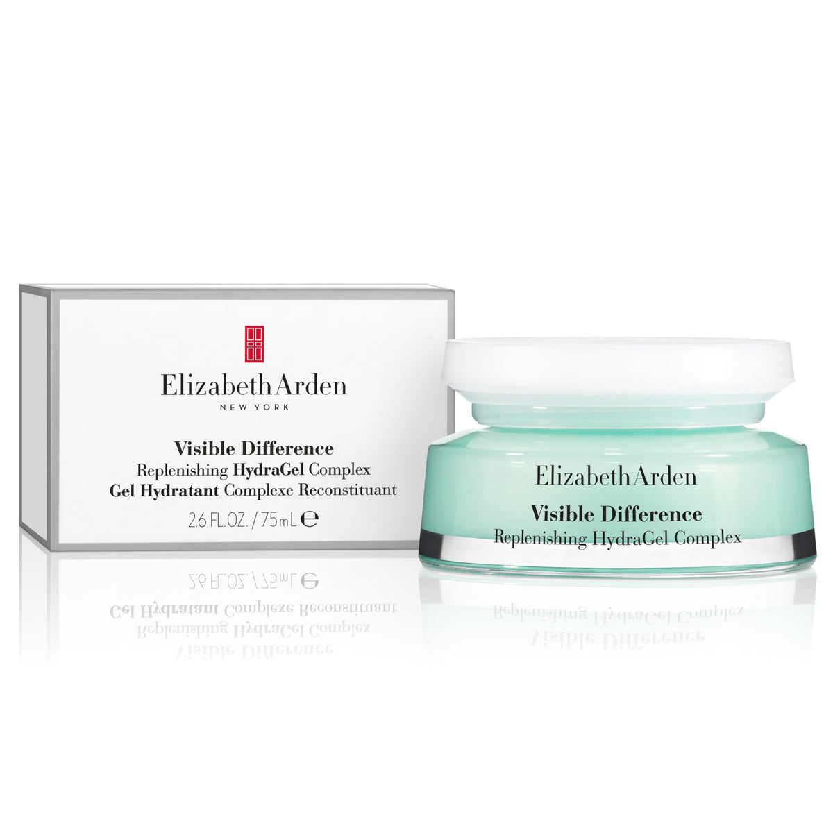 Elizabeth Arden front packaging showing gel jar and brand benefit