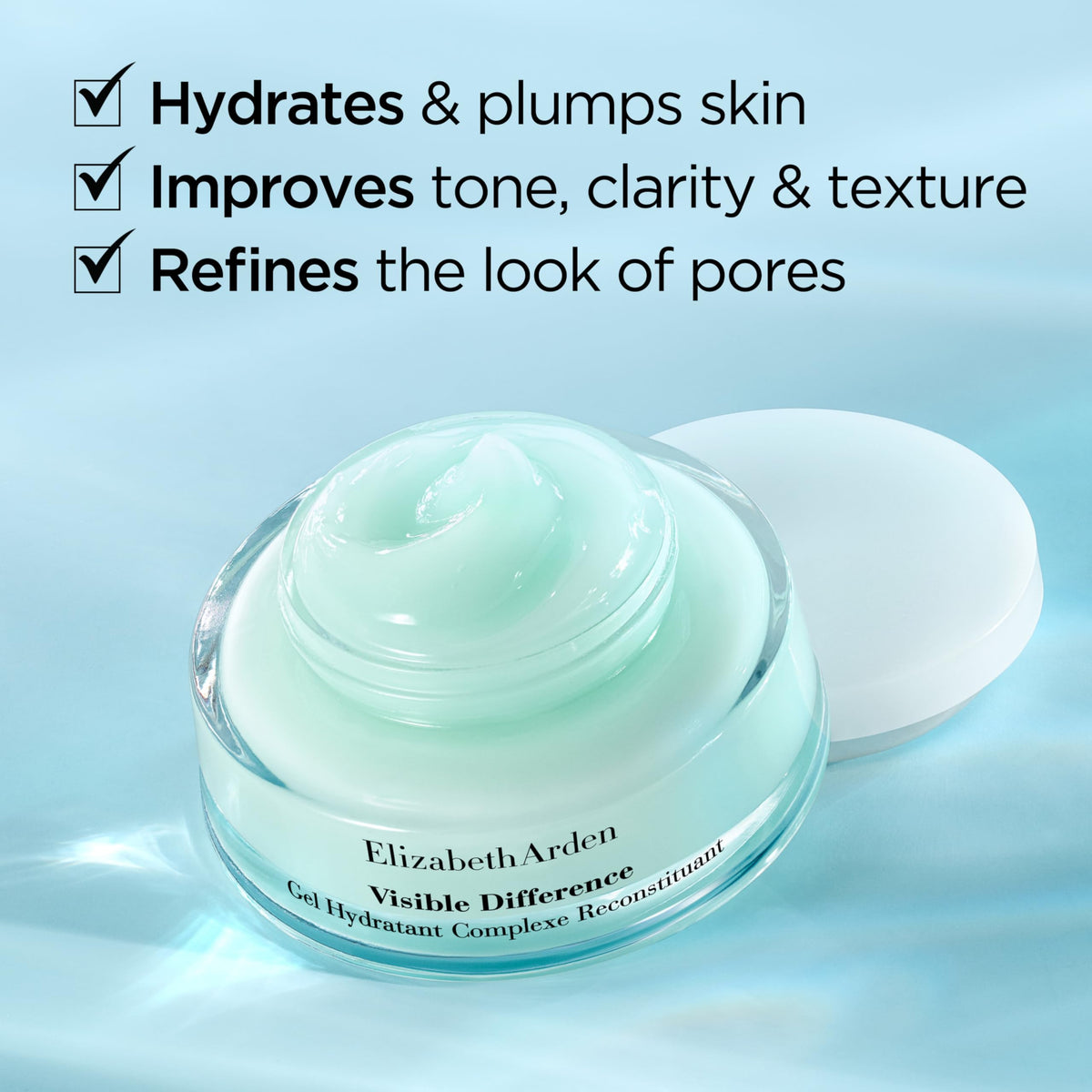 Elizabeth Arden fingers applying gel demonstrating lightweight absorption