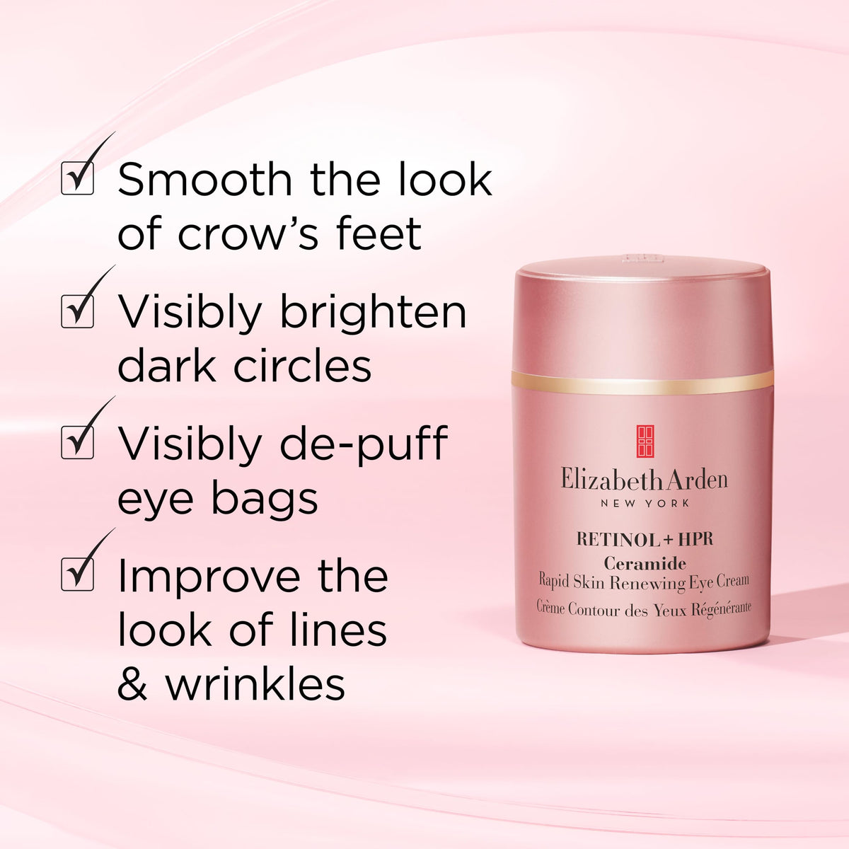 Elizabeth Arden ingredient label highlighting HPR, ceramides and peptides