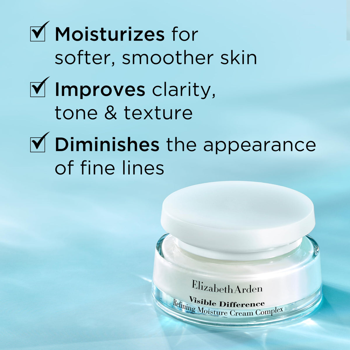 Elizabeth Arden jar label closeup highlighting product name and clear usage benefit